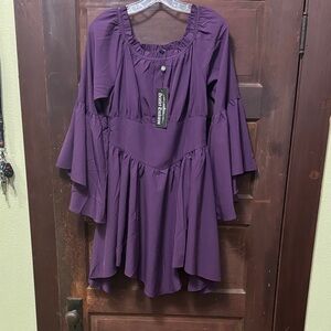 Scarlet Darkness Flowy Dress with Bell Sleeves and pockets